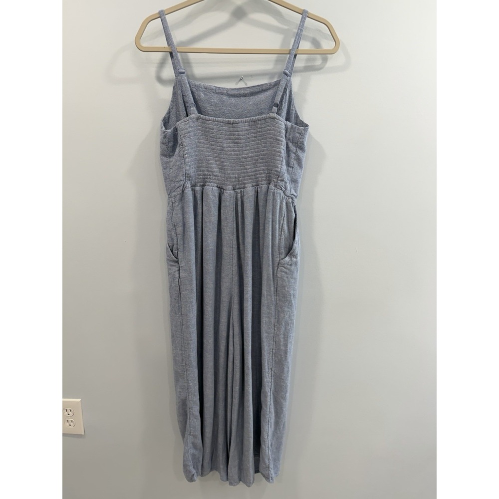 Old Navy Linen Rayon Gray Cropped Jumpsuit Large Sleeveless Ruched Back - Picture 2 of 10